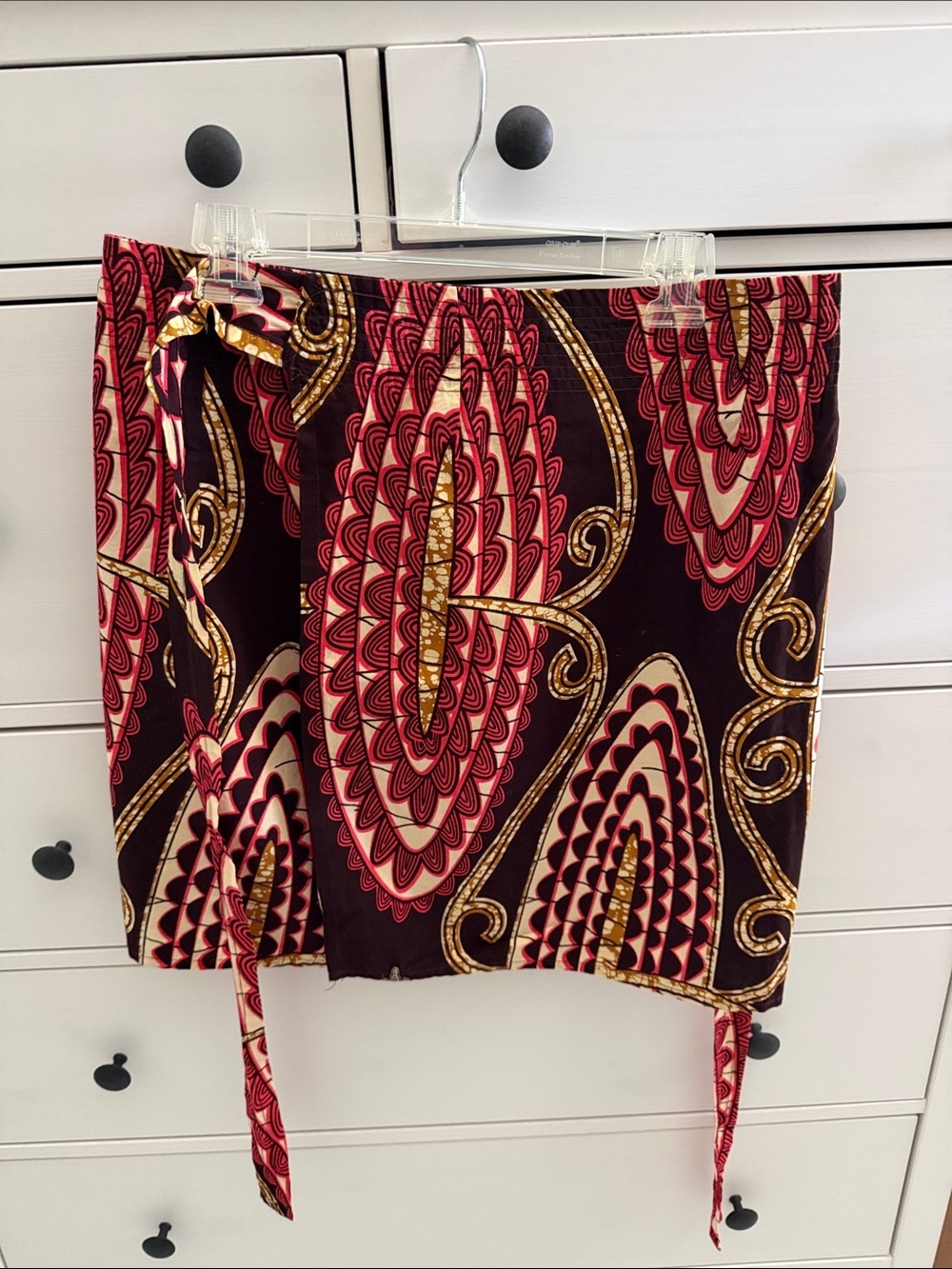 Bold Red and Black African Wax Print Wrap Skirt Vibrant Colors Size L